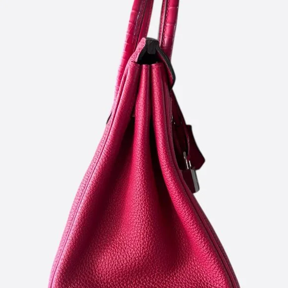Hermes Pink Frambois Togo & Crocodile Touch Birkin 25 - Picture 2 of 8